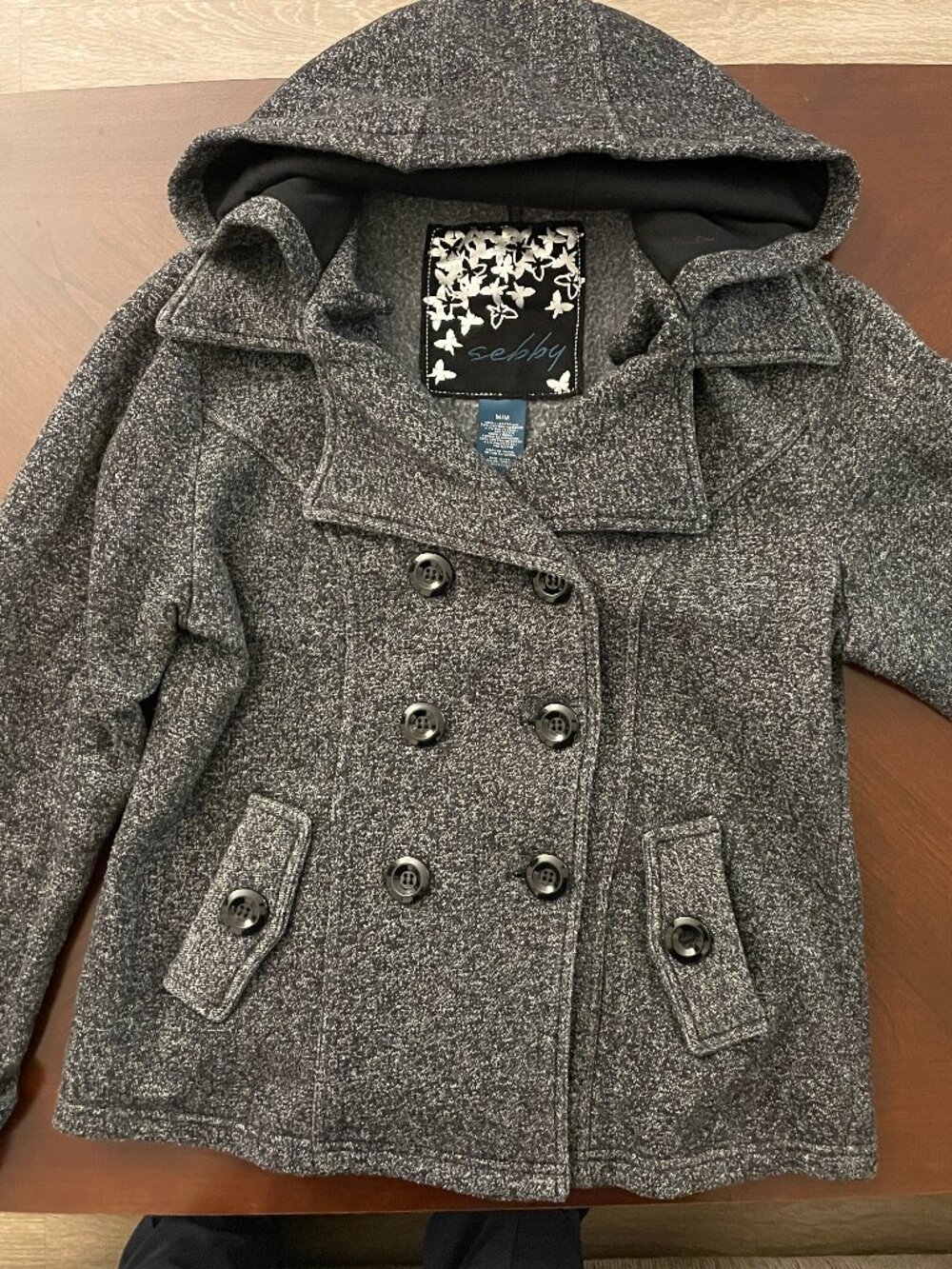 Gray/Black Heather Sweatshirt material Pea Coat, Sebby M